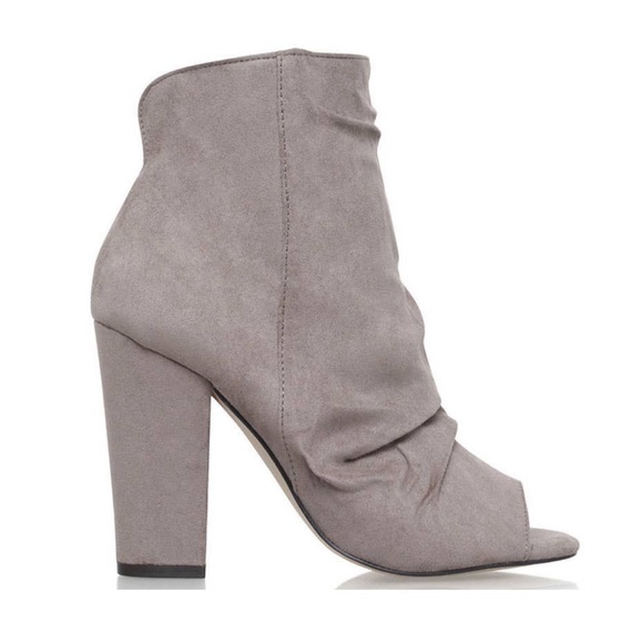 abulous Mocha Suedette peep-toe Boho  ankle boots - Picture 4 of 5